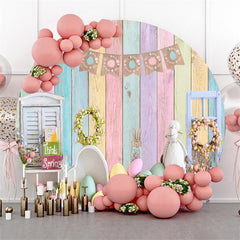 Aperturee - Colorful Wooden Wall Spring Round Easter Backdrop