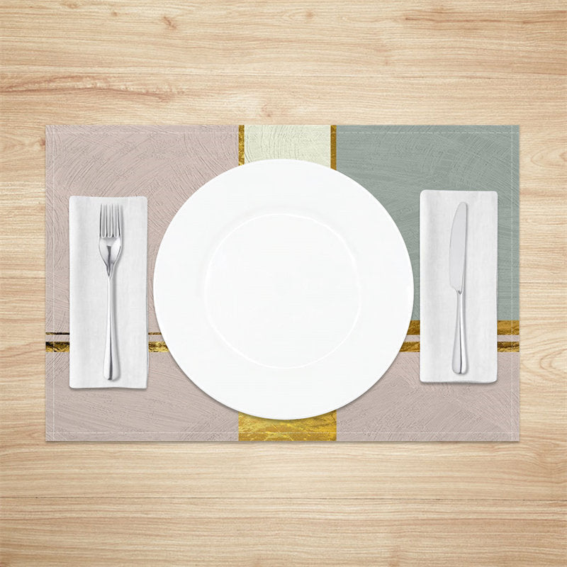 Aperturee - Colors Block Golden Morden Fabric Set Of 4 Placemats