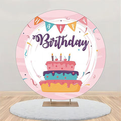 Aperturee - Colors Cake Pink Ribbons Round Birthday Backdrop