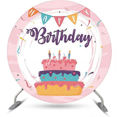 Aperturee - Colors Cake Pink Ribbons Round Birthday Backdrop