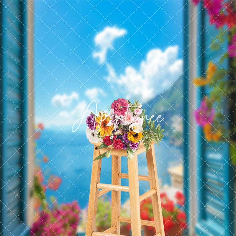 Aperturee - Colors Floral Blue Sea Sky Summer Backdrop For Photo