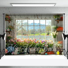 Aperturee - Colors Floral Retro Wood Wall Window Photo Backdrop