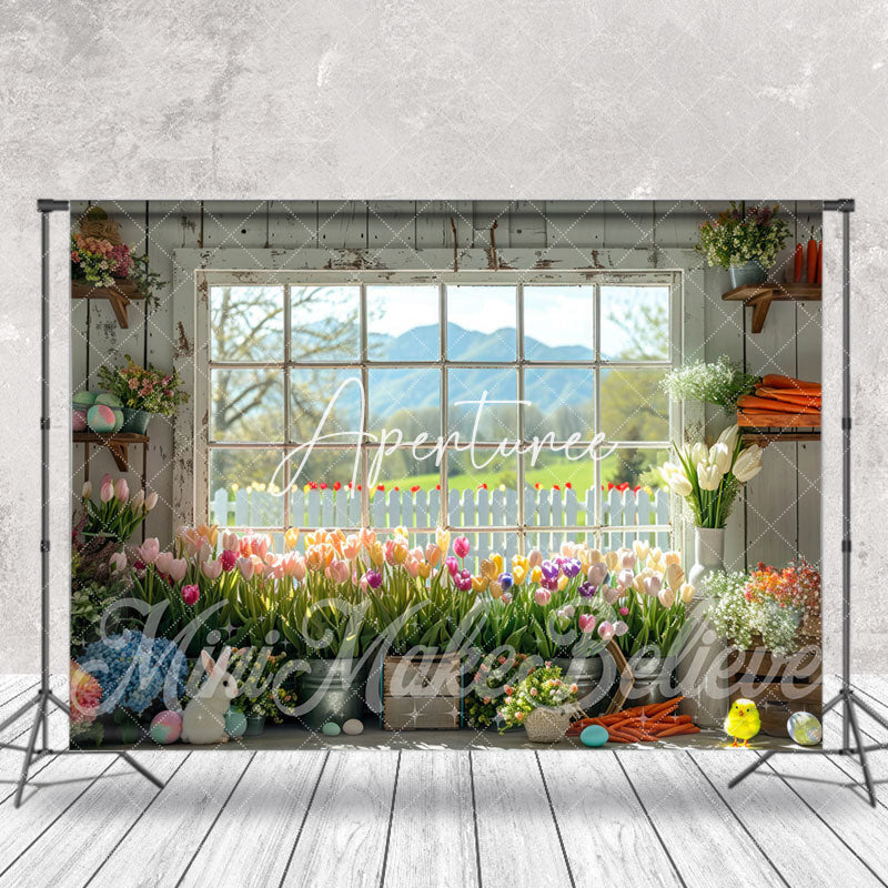 Aperturee - Colors Floral Retro Wood Wall Window Photo Backdrop