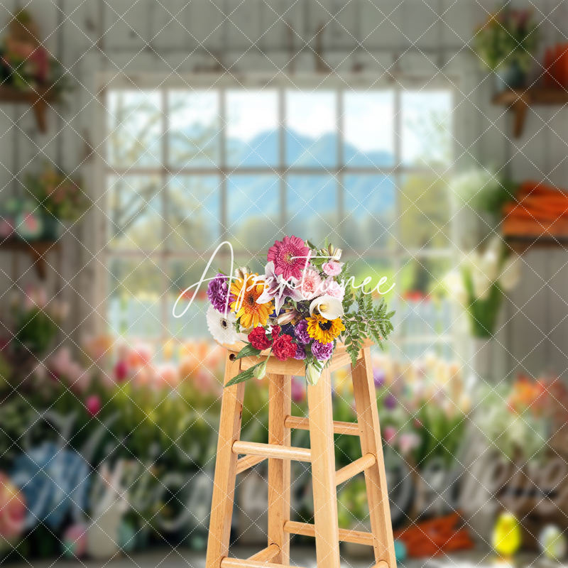 Aperturee - Colors Floral Retro Wood Wall Window Photo Backdrop