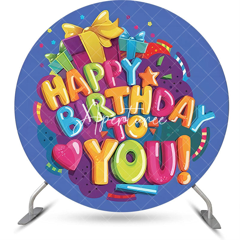 Aperturee - Colors Letter Gift Blue Round Birthday Backdrop