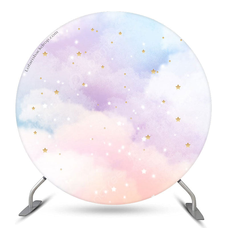 Aperturee Colour Cloud With Gold Stars Round Backdrop For Girl