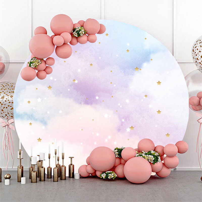 Aperturee Colour Cloud With Gold Stars Round Backdrop For Girl