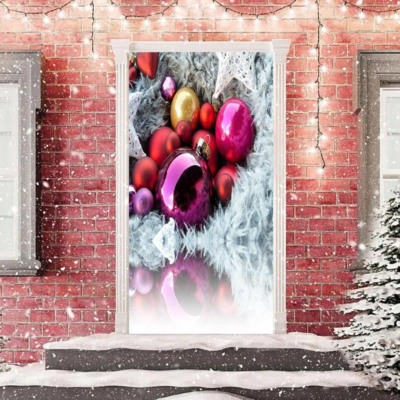 Aperturee - Colourful Balls White Wool Christmas Door Cover