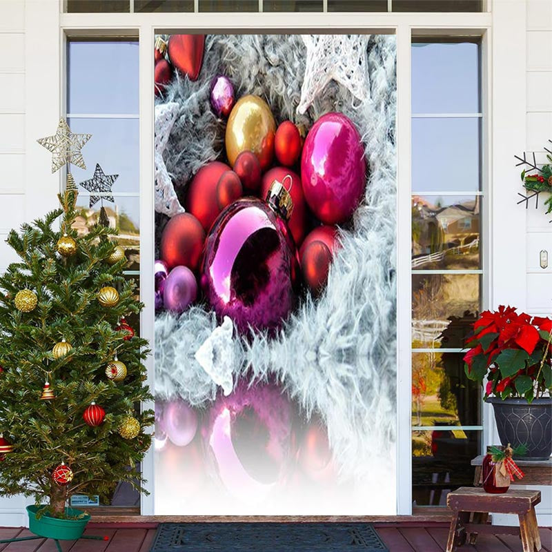 Aperturee - Colourful Balls White Wool Christmas Door Cover