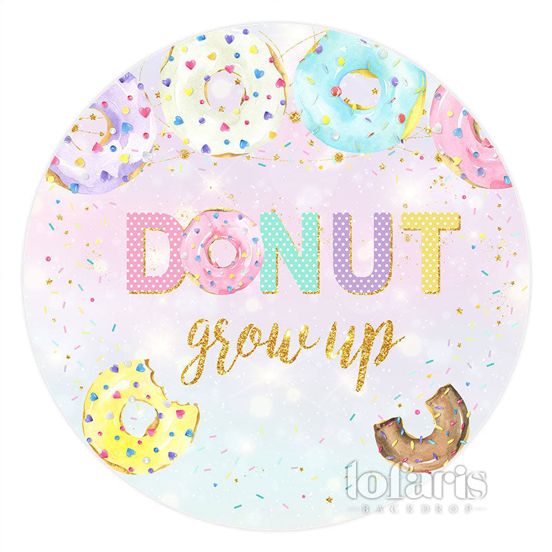 Aperturee Colourful Donut Grow Up Happy Birthday Circle Backdrop