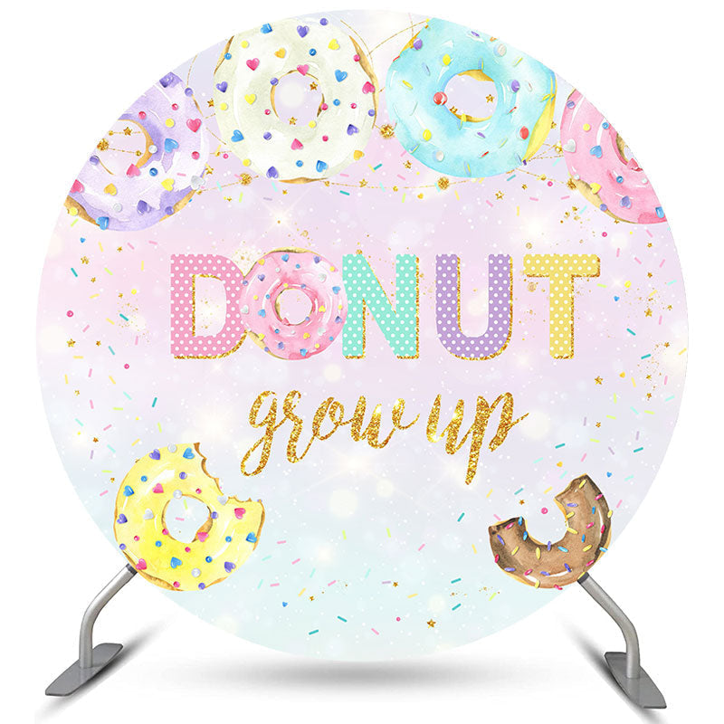 Aperturee Colourful Donut Grow Up Happy Birthday Circle Backdrop