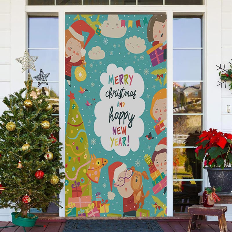 Aperturee - Colourful Merry Christmas Happy New Year Door Cover