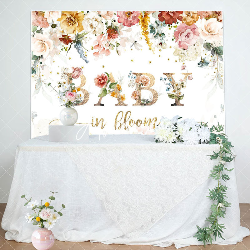 Aperturee - Colroful Flowers Little Stars Baby Shower Backdrop