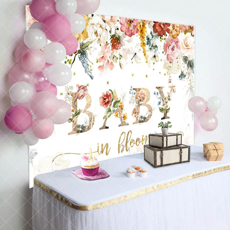 Aperturee - Colroful Flowers Little Stars Baby Shower Backdrop