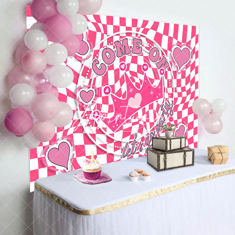 Aperturee - Come On Crown Pink White Plaid Birthday Backdrop