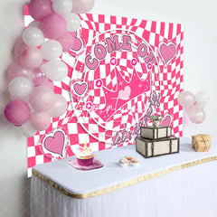 Aperturee - Come On Crown Pink White Plaid Birthday Backdrop