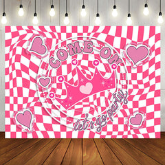 Aperturee - Come On Crown Pink White Plaid Birthday Backdrop