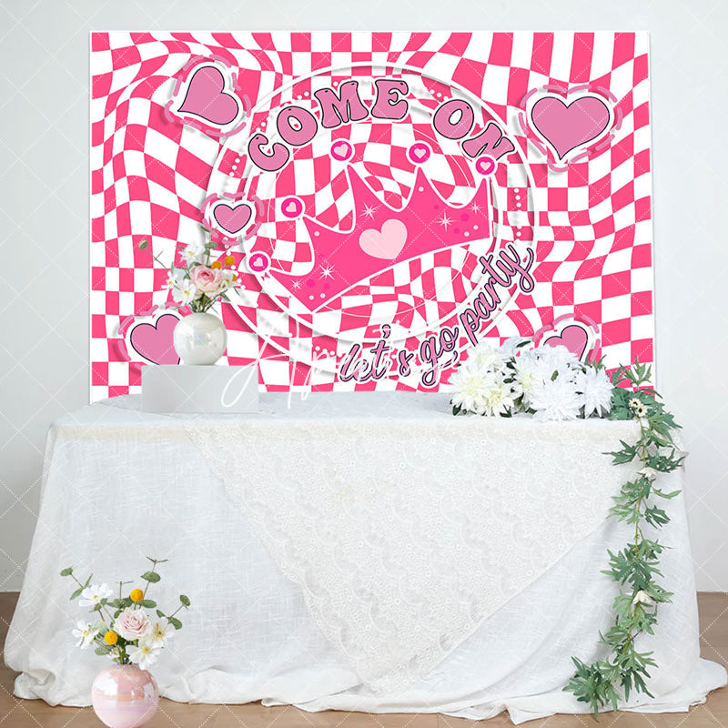 Aperturee - Come On Crown Pink White Plaid Birthday Backdrop