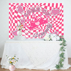 Aperturee - Come On Crown Pink White Plaid Birthday Backdrop