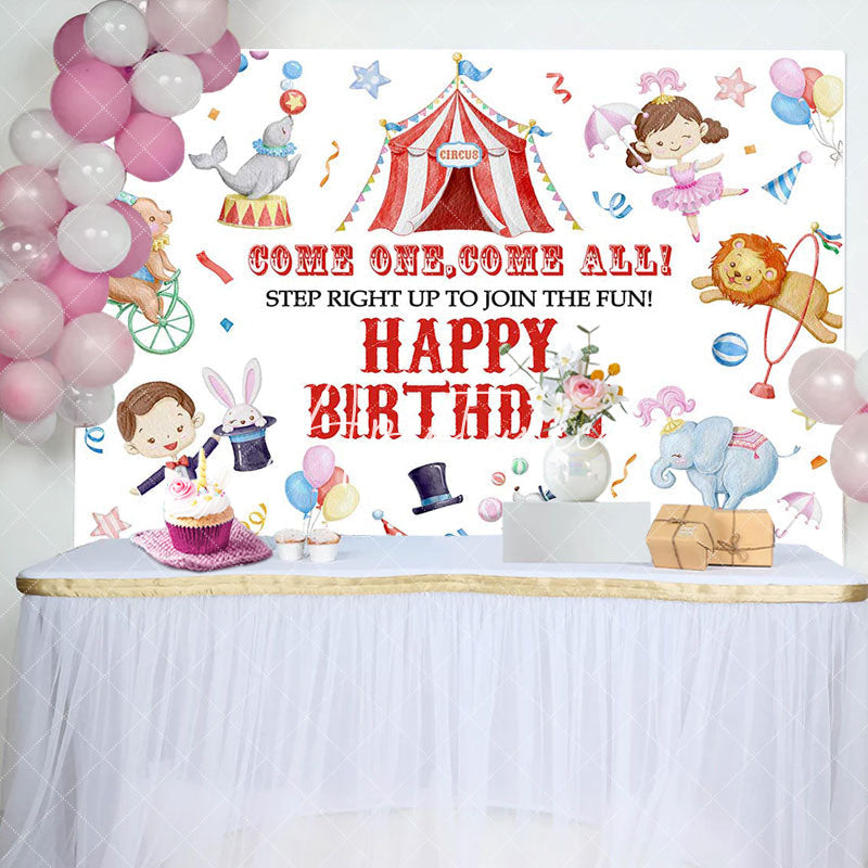 Aperturee - Come One All Cirus Animals Birthday Backdrop