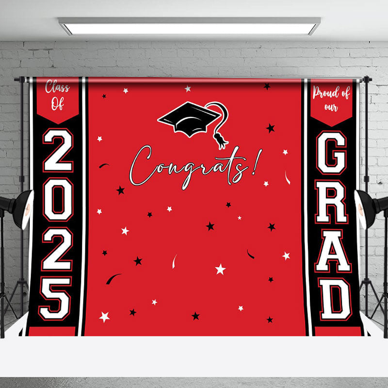 Aperturee - Congrats 2025 Grad Black Red Graduation Backdrop