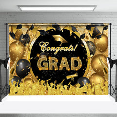 Aperturee - Congrats Black Gold Balloons Graduation Backdrop