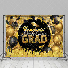 Aperturee - Congrats Black Gold Balloons Graduation Backdrop