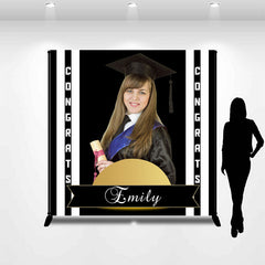 Aperturee - Congrats Black Stripe Custom Graduation Backdrop