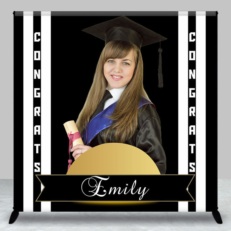 Aperturee - Congrats Black Stripe Custom Graduation Backdrop