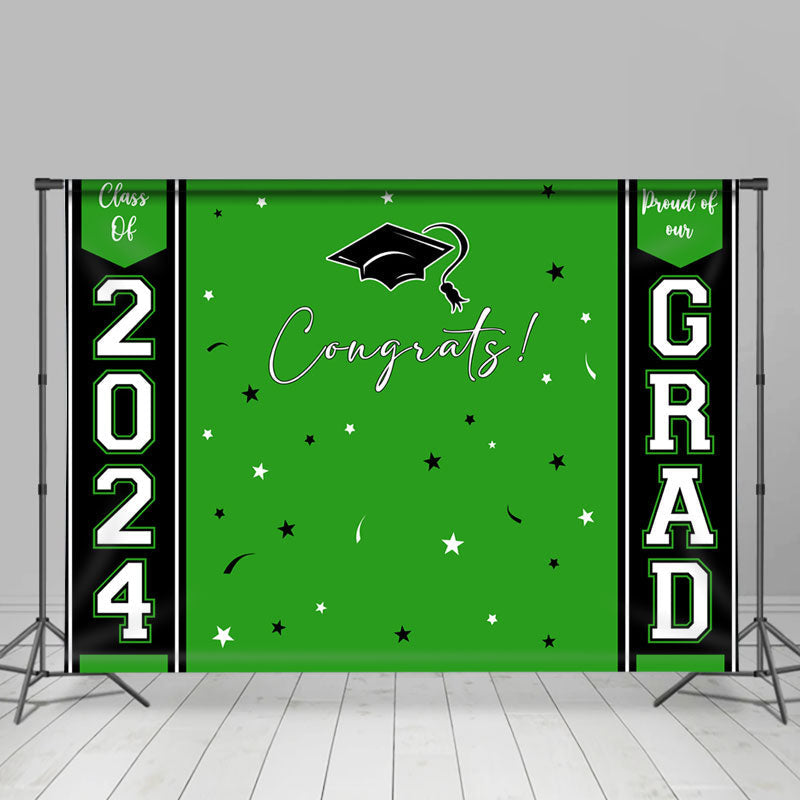 Aperturee - Congrats Bright Green Star Black Graduation Backdrop