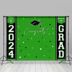 Aperturee - Congrats Bright Green Star Black Graduation Backdrop