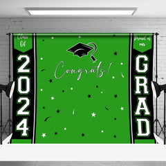 Aperturee - Congrats Bright Green Star Black Graduation Backdrop