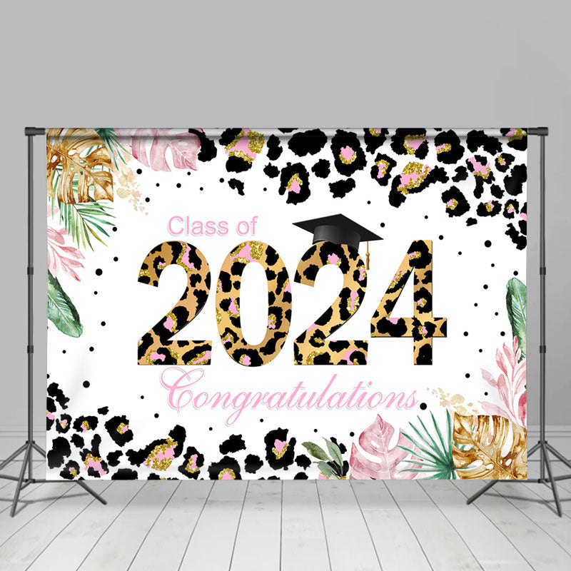 Aperturee - Congrats Class Of 2024 Leopard Print Photos Backdrop