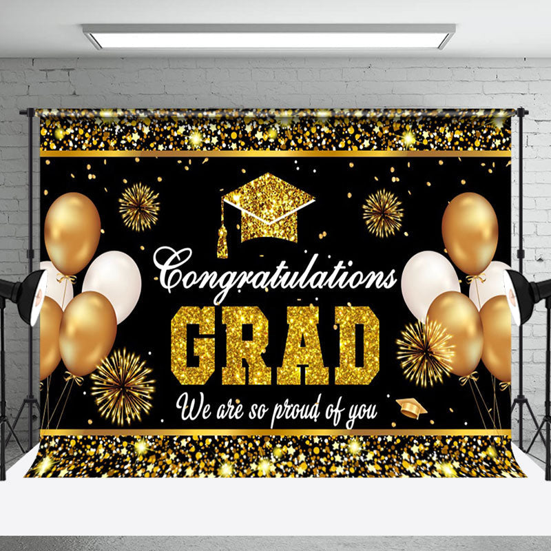 Aperturee - Congrats Glitter Sparkle Balloons Graduation Backdrop