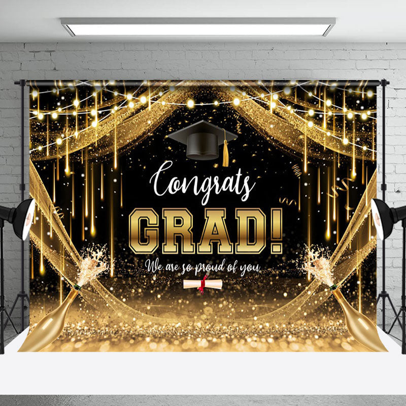 Aperturee - Congrats Gold Champagne Sparkling Graduation Backdrop