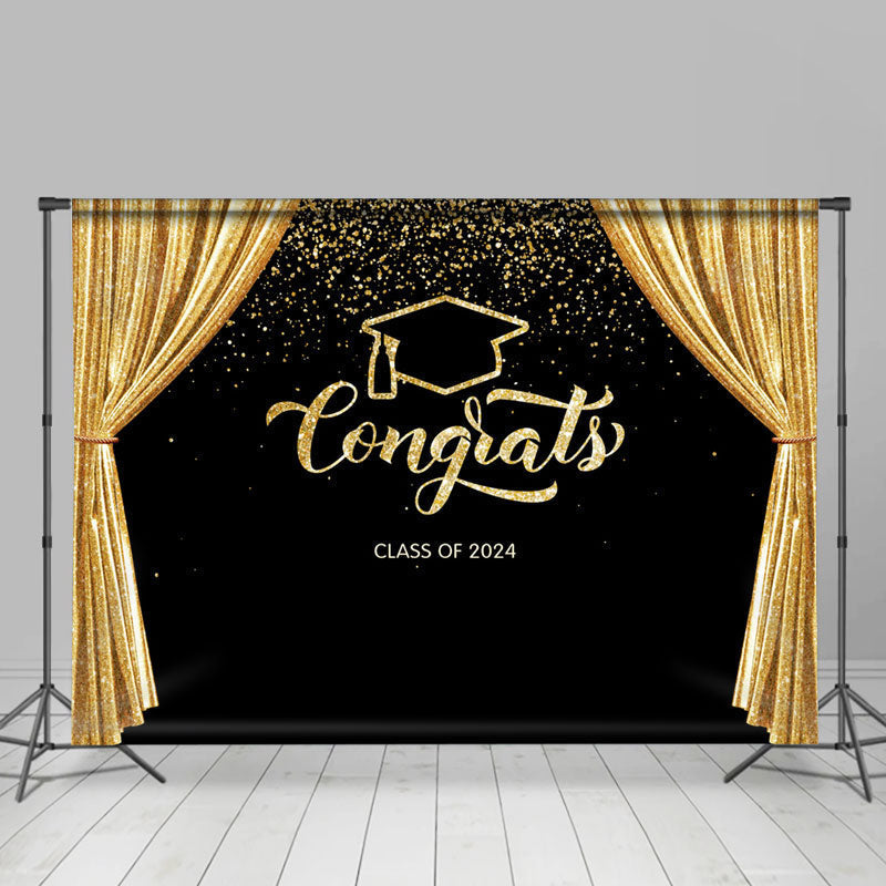 Aperturee - Congrats Golden Curtain Black Graduation Backdrop