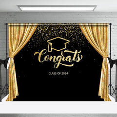 Aperturee - Congrats Golden Curtain Black Graduation Backdrop