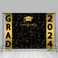 Aperturee - Congrats Golden Ribbons Black Graduation Backdrop