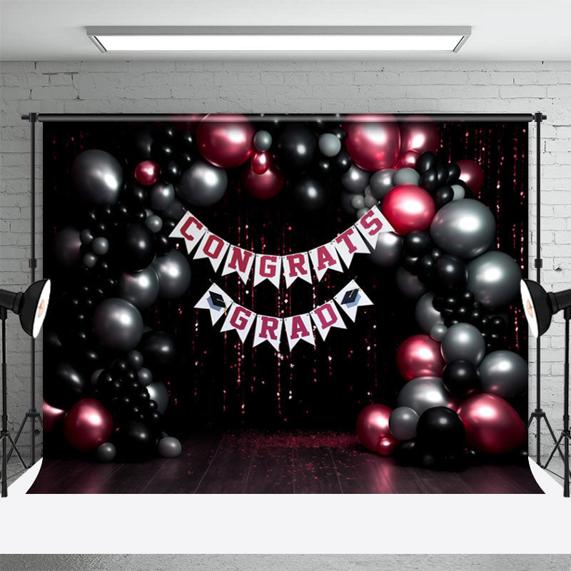 Aperturee - Congrats Grad Balloon Shiny Sequin Glitter Backdrop