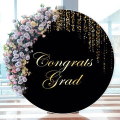 Aperturee - Congrats Grad Black And Golden Glitter Circle Backdrop