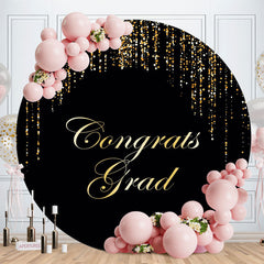 Aperturee - Congrats Grad Black And Golden Glitter Circle Backdrop