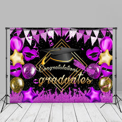 Aperturee - Congrats Grad Glitter Purple Balloons Photo Backdrop