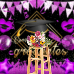 Aperturee - Congrats Grad Glitter Purple Balloons Photo Backdrop