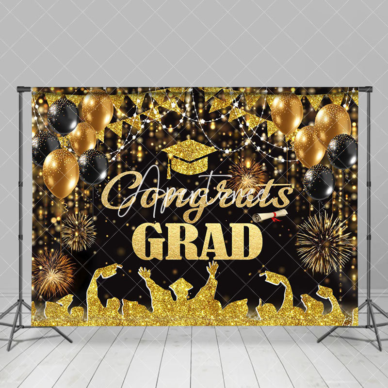 Aperturee - Congrats Grad Gold Glitter Balloon Graduation Backdrop