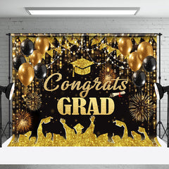 Aperturee - Congrats Grad Gold Glitter Balloon Graduation Backdrop