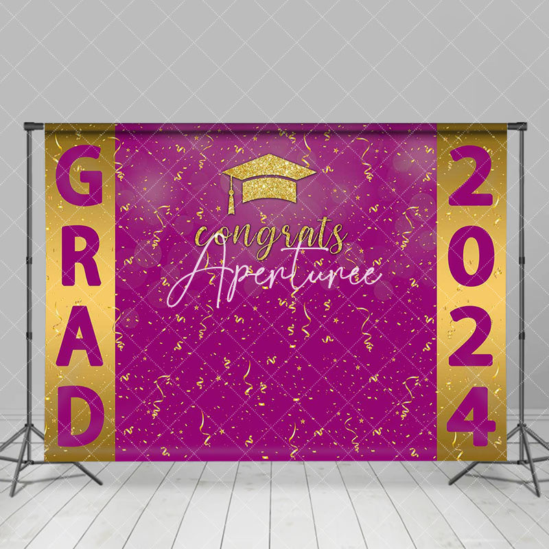 Aperturee - Congrats Grad Gold Purple Ribbon Graduation Backdrop