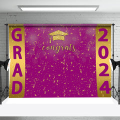 Aperturee - Congrats Grad Gold Purple Ribbon Graduation Backdrop