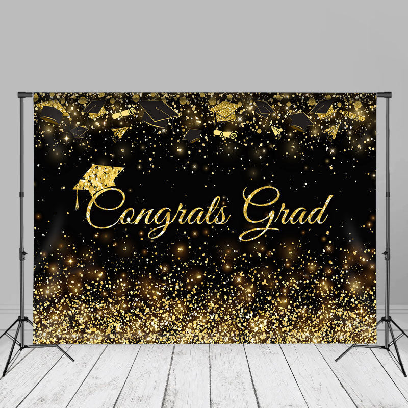 Aperturee - Congrats Grad Gold With Black Glitter Photo Backdrop