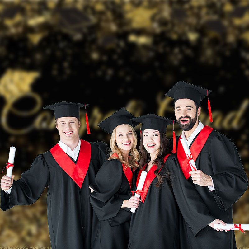 Aperturee - Congrats Grad Gold With Black Glitter Photo Backdrop