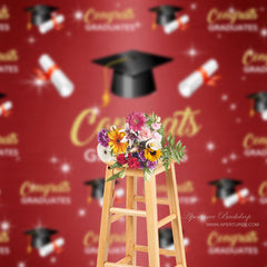 Aperturee - Congrats Grad Mortarboard Red Backdrop For Photos